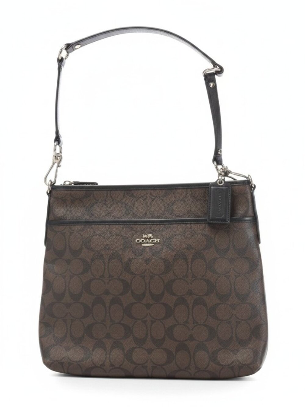Coach F58297 Signature File Shoulder Bag Messenger Brown Black C Work School EUC - Picture 8 of 15